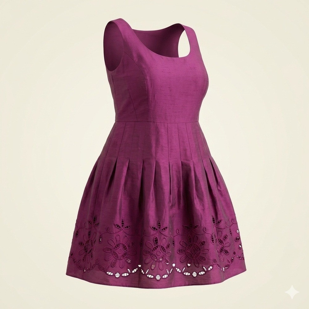 Adrianna Papell Silk Magenta Pink Floral Eyelet Lace Hem Fit Flare Dress 14 XL